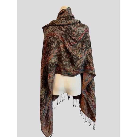 Jerusalem 100% Cashmere Scarf Wrap Paisley Fringe Luxury 27x72 - Picture 3 of 8